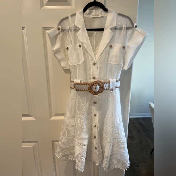 Zimmermann Dresses & Skirts - Zimmermann White Mini Dress with Brown Accents